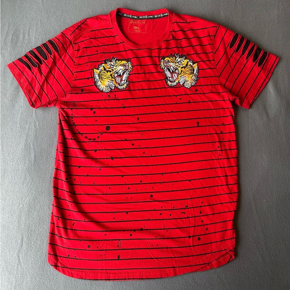 SWITCH Remarkable - Men's T Shirt - EMBROIDERED TIGER Design - RED - Size 2XL